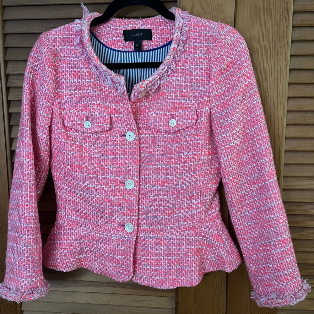 J.Crew Peplum Tweed textured Blazer Jacket in pink Size 00